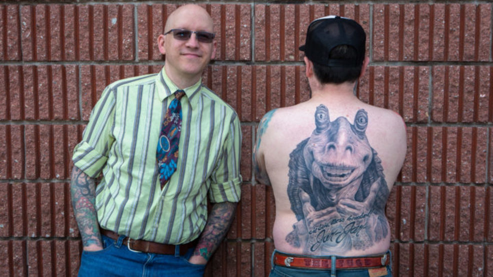 Maine man's full-back tattoo of Jar Jar Binks makes him an internet star. Sort of.