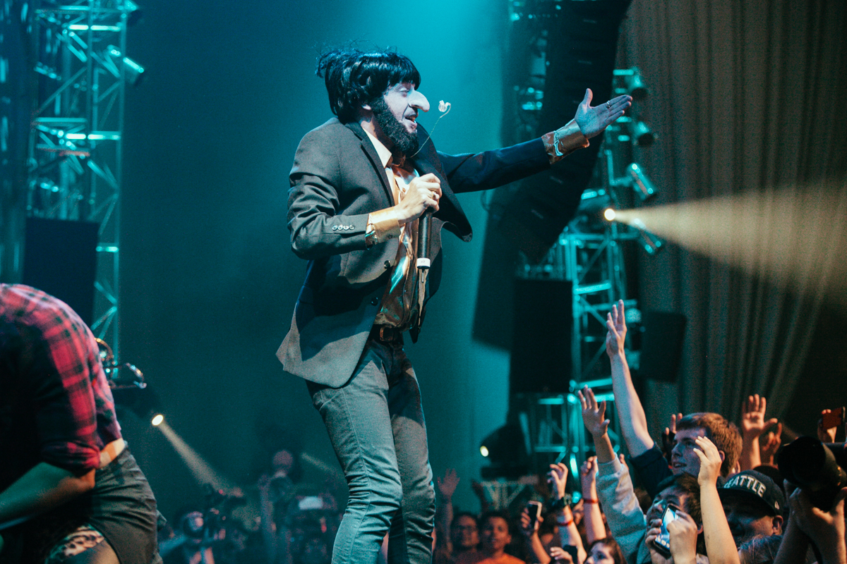 Macklemore and Ryan Lewis made a special appearance at EMP’s Vivid event for the new exhibition Spectacle. The new exhibit is all about music videos so in the spirit Macklemore and Ryan Lewis performed their award winning Thrift Shop and Can’t Hold Us to a screaming crowd. May 16th 2014. (Joshua Lewis / Seattle Refined)