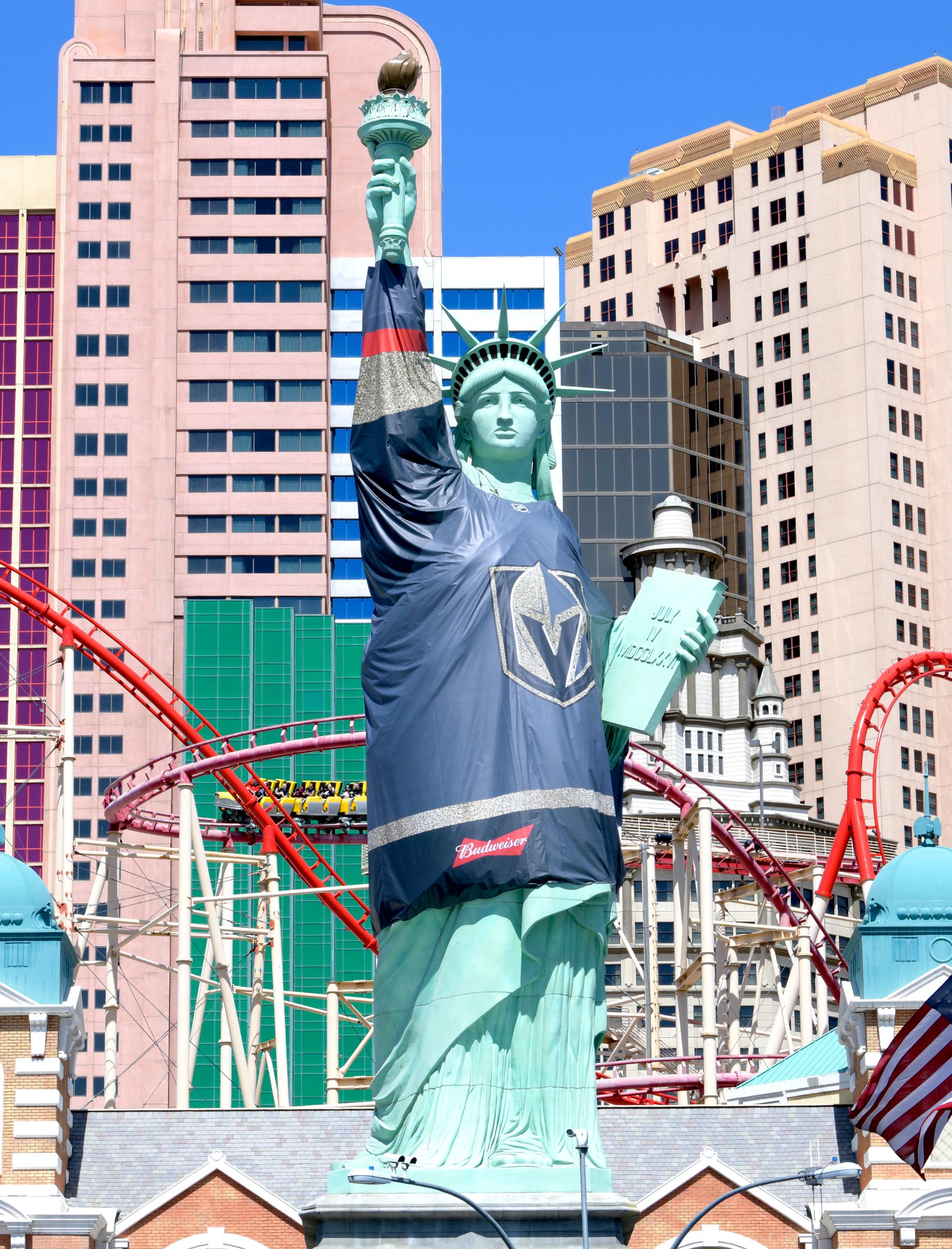 Statue of Liberty at NYNY ready for Vegas Golden Knights playoff game