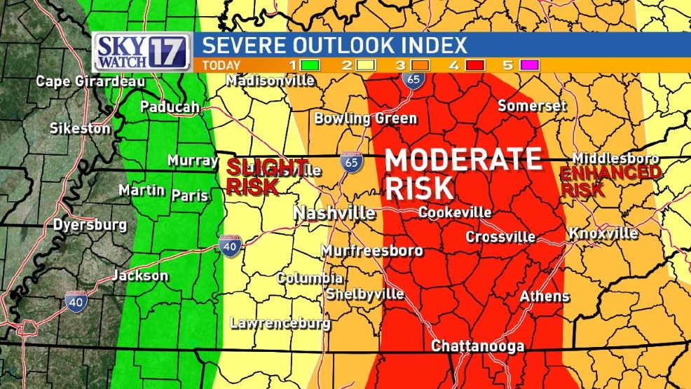 Damaging winds, large hail, tornadoes expected for parts of Tennessee