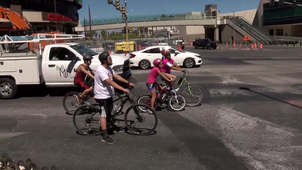 Bike riders take on Las Vegas Strip as it remains closed during