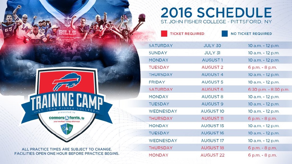 Bills announce 2016 Training Camp schedule WHAM