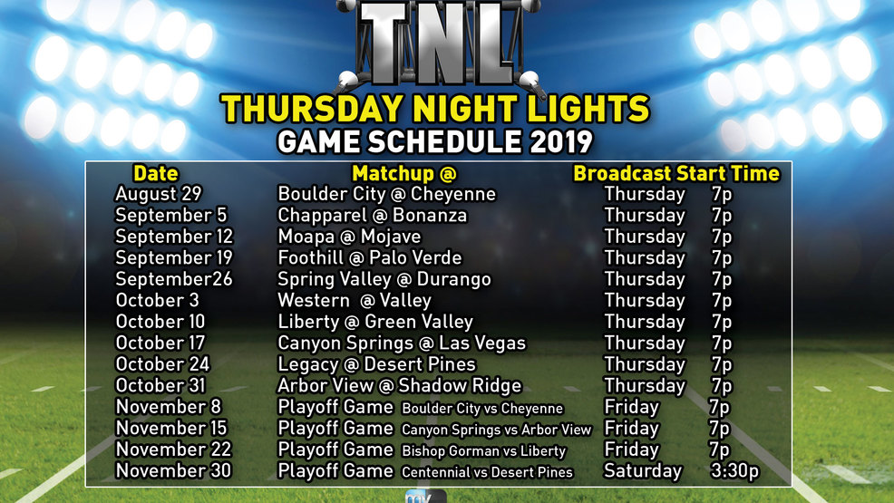 Thursday Night Lights Game Schedule KVCWtv